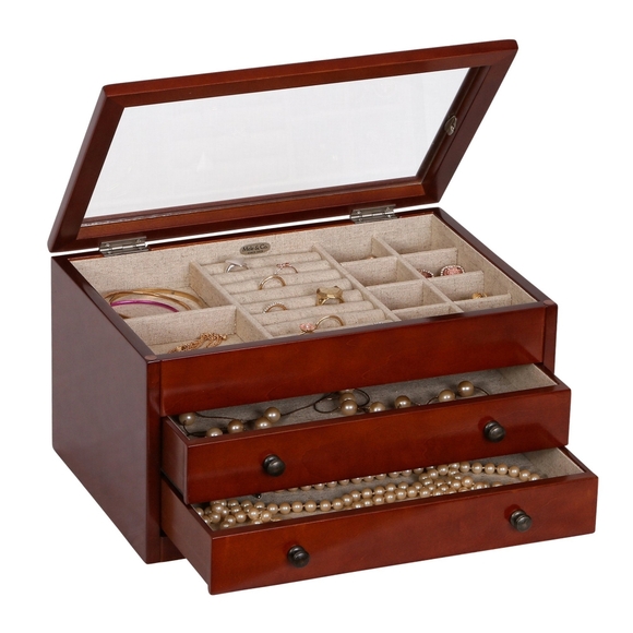 Mele & Co Haywood Glass Top Wooden Jewelry Box
